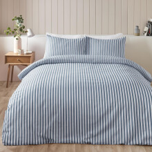 Catherine Lansfield Brushed Stripe Cotton Reversible King Duvet Cover Set with Pillowcases Blue