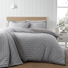 Catherine Lansfield Cosy Nori Soft Sherpa Super King Duvet Cover Set with Pillowcases, Silver