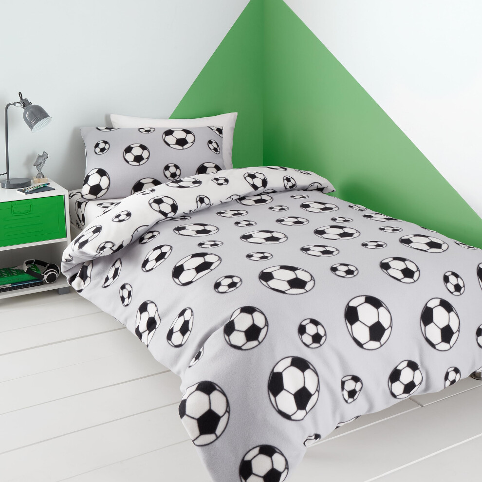 Catherine Lansfield Unisex Grey Football Fleece Duvet Cover Set In | Size: Double - Image 5