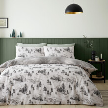 Catherine Lansfield Brushed Cotton Alpine Village Double Duvet Cover Set with Pillowcases Natural