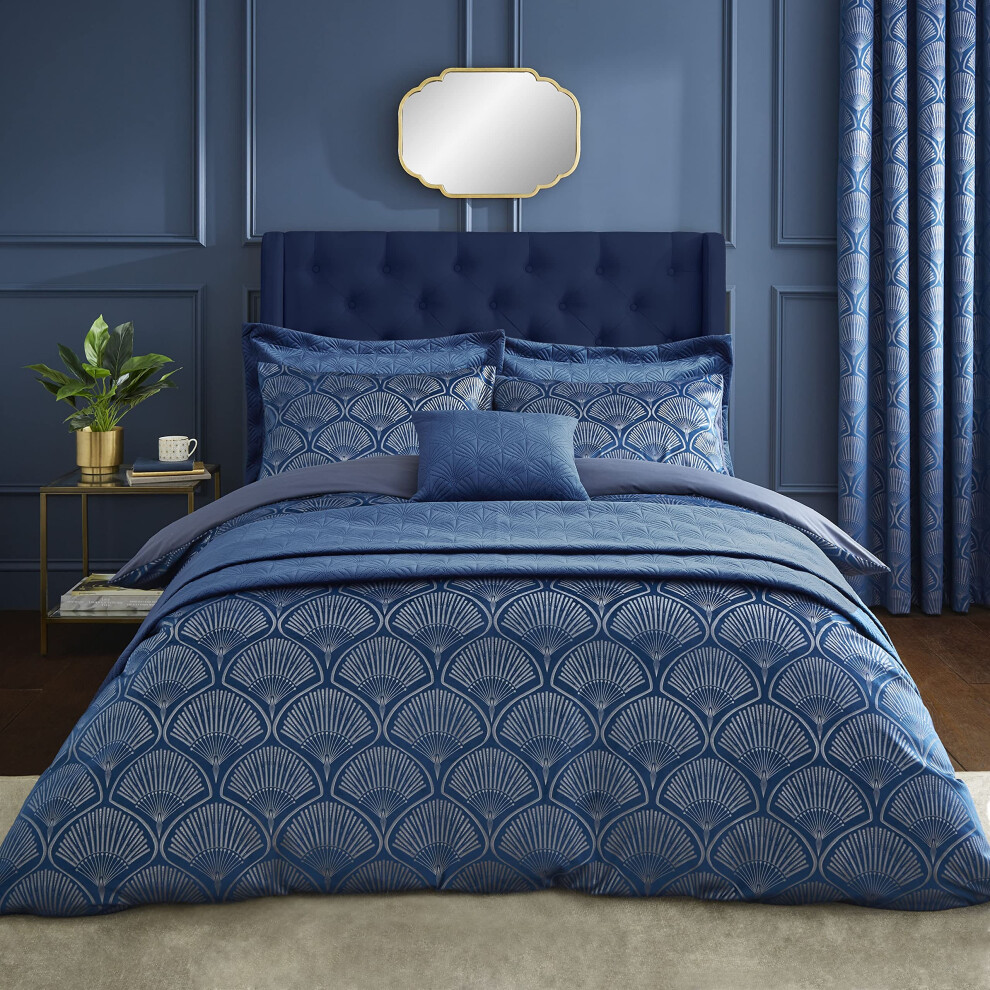 B&Q - Bedding Art Deco Pearl Embellished Duvet Cover Set With Pillowcases Navy Blue - Image 6