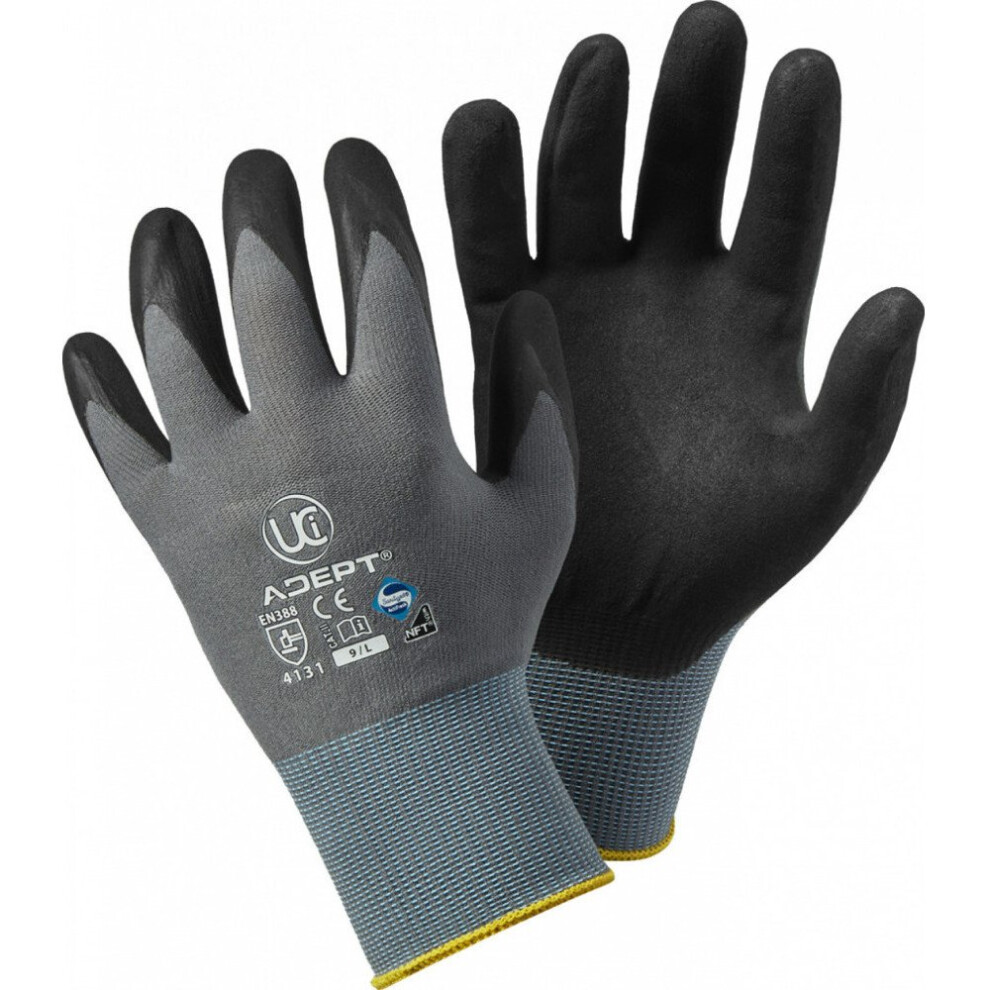 10 X Uci Adept Nylon & Lycra Comfortable Breathable Nft Nitrile Foam Gloves (10/Xl) 5060123079517