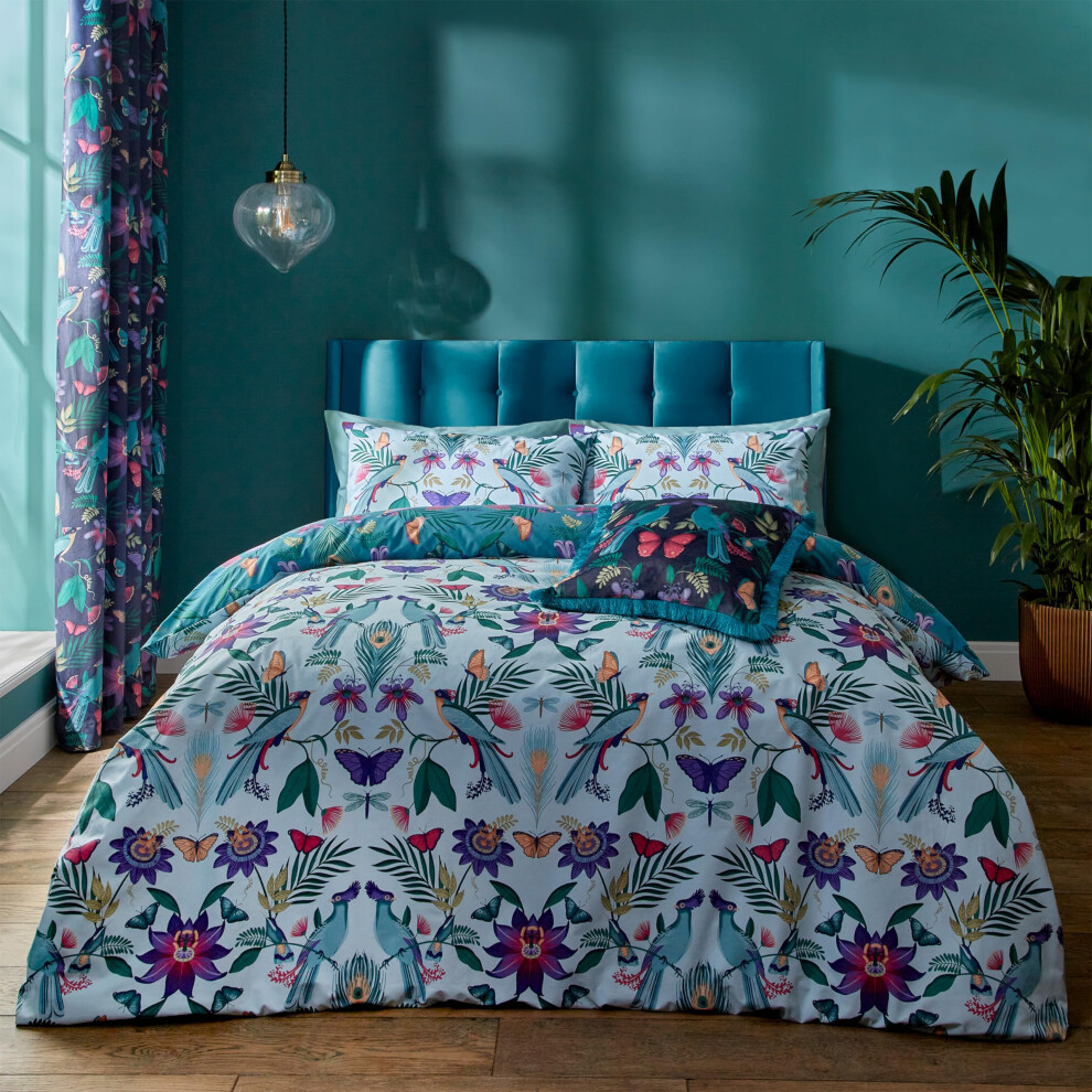 Catherine Lansfield Unisex Duck Egg Blue Mya Duvet Cover Set In | Size: Double - Image 4