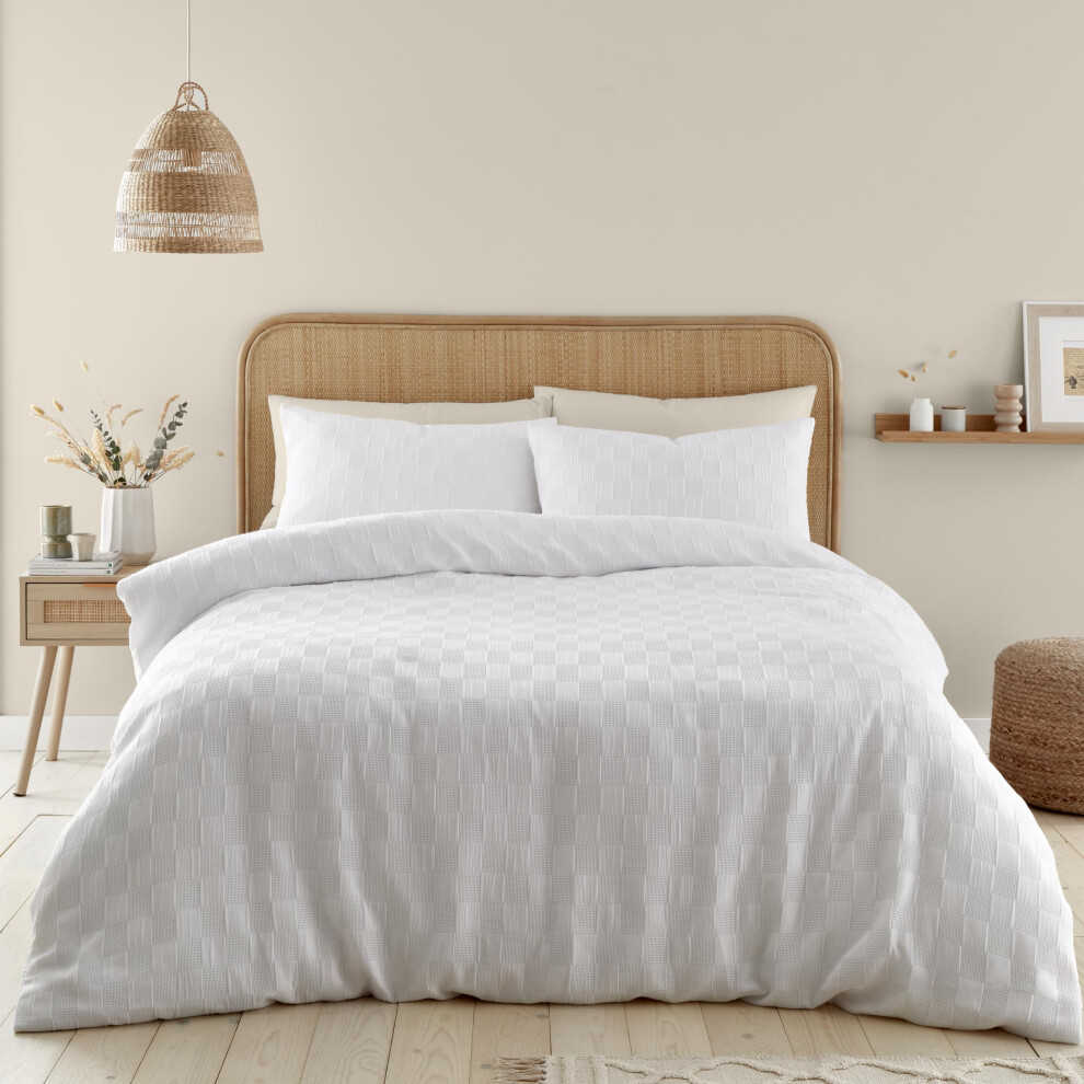 Catherine Lansfield Waffle Checkerboard Single Duvet Cover Set White