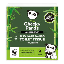 The Cheeky Panda Bamboo 4 Ply Quilted Toilet Roll ? 9 Rolls | Super Soft and Strong | Plastic Free Packaging