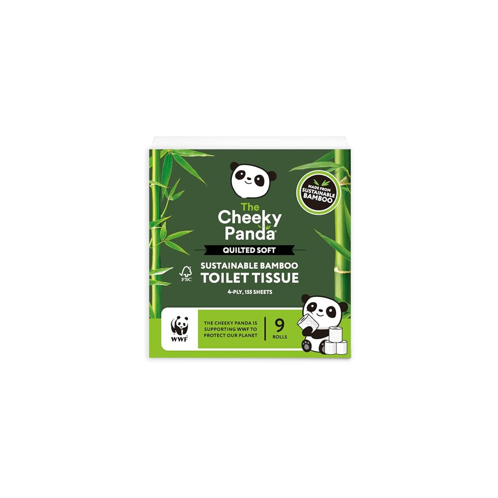 The Cheeky Panda Bamboo 4 Ply Quilted Toilet Roll ? 9 Rolls | Super Soft And Strong | Plastic Free Packaging
