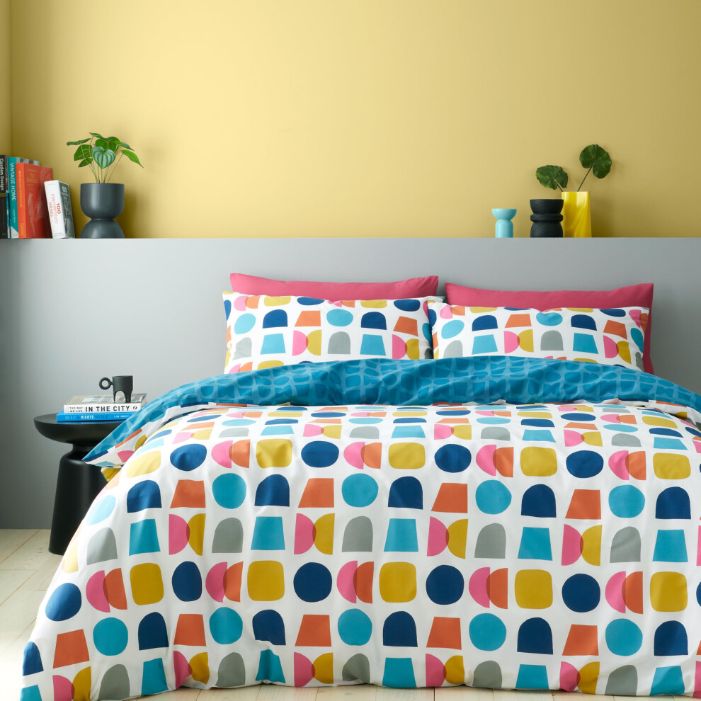 Catherine Lansfield Connect Geo Reversible King Duvet Cover Set With Pillowcases Teal Blue