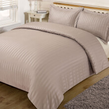 AR Textile 5 Star Hotel Quality 100% Egyptian Cotton Satin Stripe Duvet Cover Set With Pillowcases in White & Cream Colour (Double, Beige/Latte)