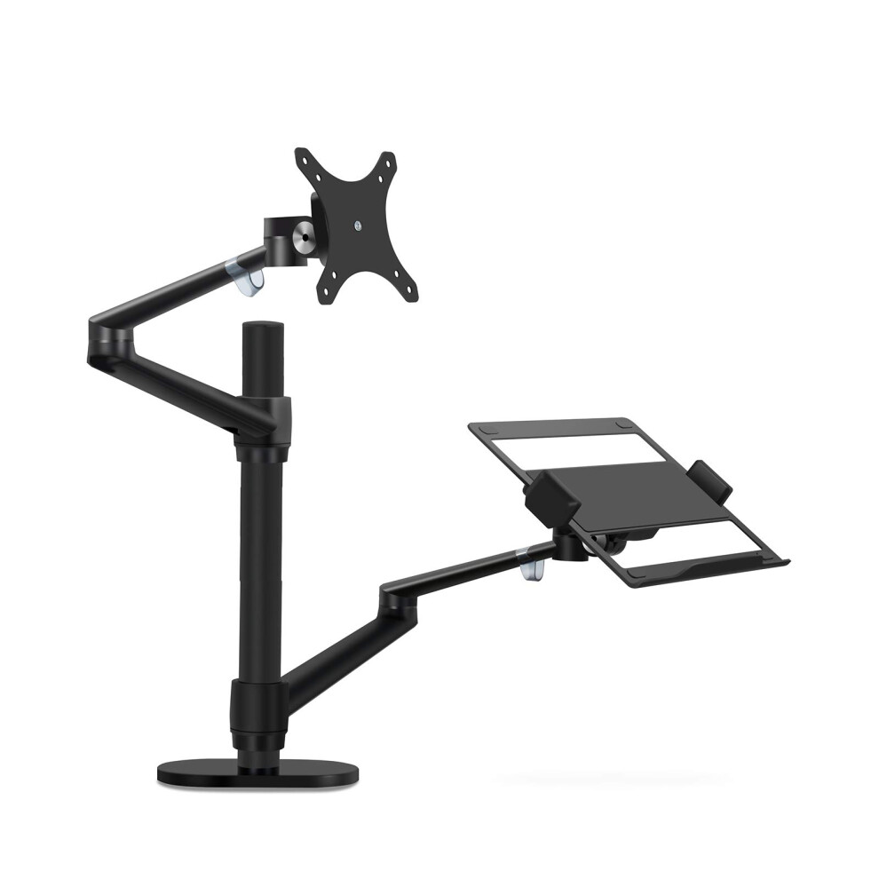 Thingy Club Dual Arm Monitor & Laptop Mount, Desk Mount Stand For Up To 30 Inch Computer Screen And 12-17 Inch Laptop, Height Adjustable, Swivel At 5712443117058