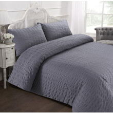 Luxury Puckering Seersucker Duvet Cover With Pillow Cases 100% Cotton Quilt Covers Pinch Pleat Bedding Sets Double King Super Sizes (Silver Grey, King