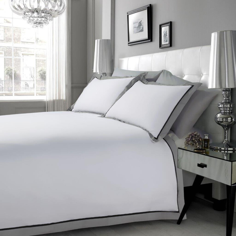 RAYYAN LINEN Mayfair Duvet Cover Set 100% Egyptian Cotton 200 Thread Count with Pillowcases (Mayfair White Black Grey, Double)