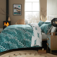 ED Flannelette Printed Duvet Cover Set | 100% Brushed Cotton Flannel Fleece | Reversible Bedding Quilt With Pillowcases (Black & Green Leopard Print,