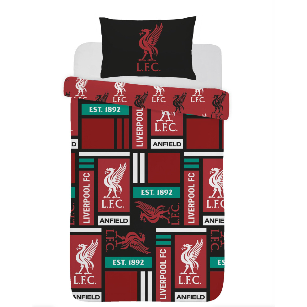 Liverpool FC Football Duvet Cover Sets Bedding Single Bed Set with Pillowcase LFC Block Football Gifts for Boy and Girls (Single)