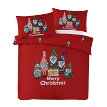 Charlotte Andersen Christmas Gonks Duvet Cover Set Double Xmas Grey Red Blue Festive Bedding with Pillowcases (Red, Double)
