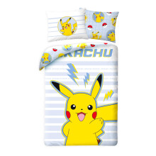 Halantex Pikachu Bedding Set, 100% Cotton, Reversible Pokemon Duvet Cover 140 x 200 cm + Pillowcase 65 x 65 cm