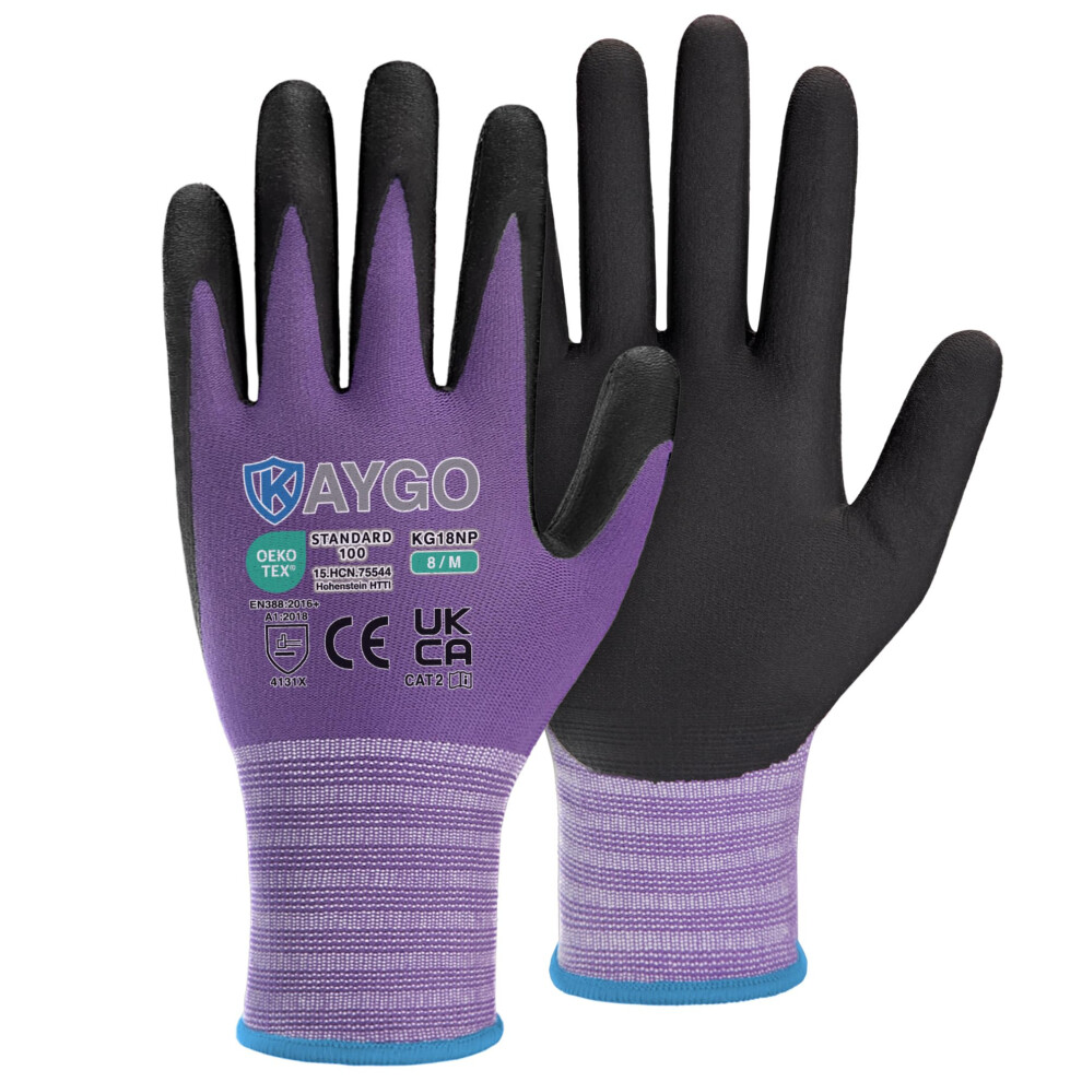 Kaygo Safety Work Gloves Microfoam Nitrile Coated 3 Pairs, Kg18n, Seamless Knit Nylon Glove With Abrasion And Oil Resistant Grip, Ideal For General 6942421236658