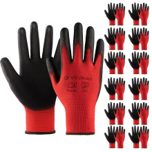 Velway 12 Pairs Safety Work Gloves - Firm Grip Gardening Gloves Non-Slip PU Coated Lightweight Breathable Protective Mechanic Builders Working Gloves