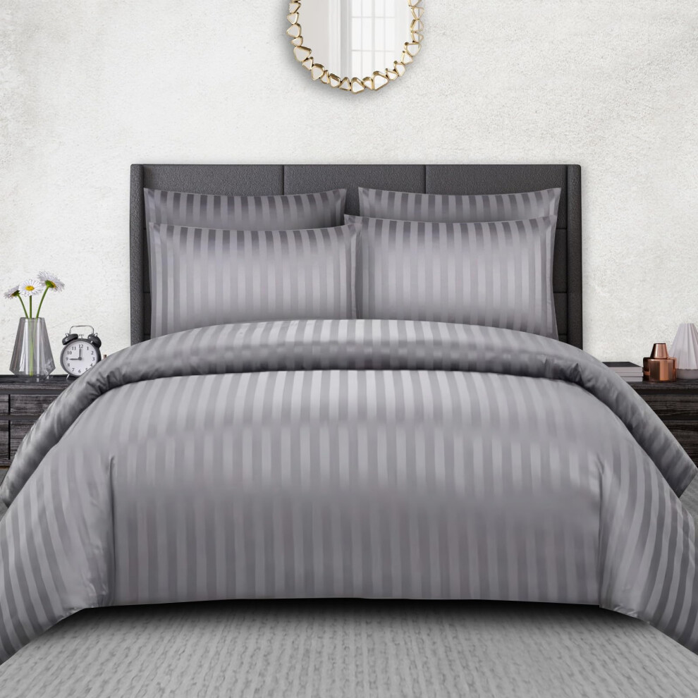 Pamposh Satin Stripe Double Duvet Set - Premium Hotel Quality Quilt Cover Bedding Sets - Hypoallergenic Ultra Soft Microfiber Bed Linen