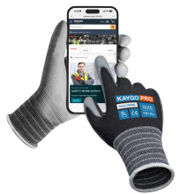 KAYGO Thin Work Gloves PU Coated 12 Pairs Touchscreen, KG15P, Nylon Liner with Flexible PU Coating Lightweight Safety Work Gloves for Precision