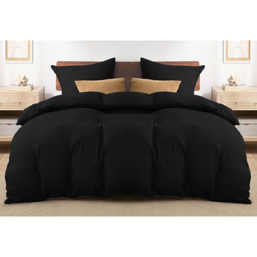 Photos - Other Textiles REHAN & CO King Size Duvet Cover Sets Black ? 3Pcs Bedding Set Kingsize Soft Brushed Microfiber Bedding ? Plain Quilt Cover