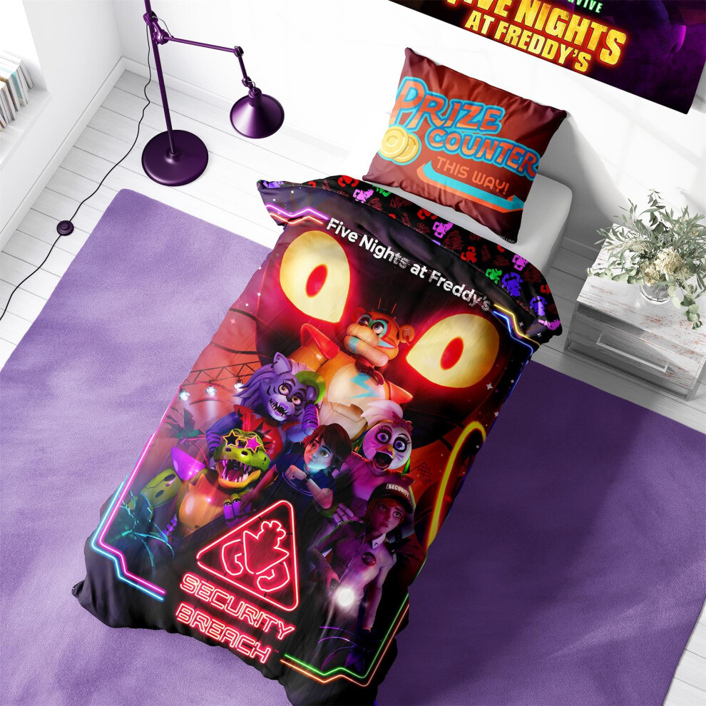Halantex Fnaf Security Breach Single Duvet Cover And Pillowcase Set ? Poly-Cotton Blend ? Reversible Bedding For Kids ? Comfortable, Durable, And Easy