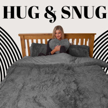 Hug & Snug Luxury Fleece Bedding Set Warm & Cozy Super Soft Fluffy Fur Duvet Cover Set - Ultimate Comfort (Charcoal, Double)
