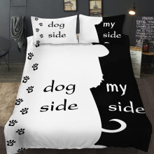 AOXHFNV Bed Linen Set from the Black and White Series Dog Side and My Side Motif Duvet Cover Couple Bedding Set Black White Double Bed (200?200cm, Dog