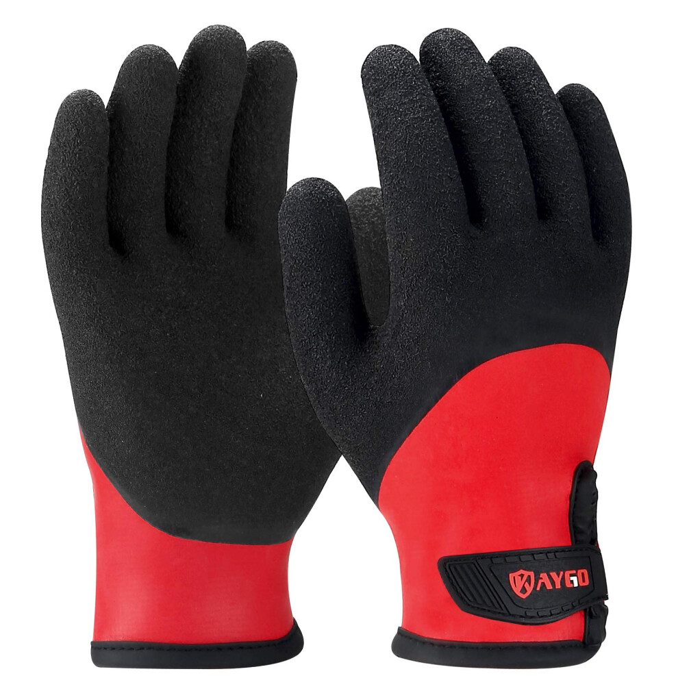 Kaygo Waterproof Thermal Work Gloves, Full Hand Latex Coated, Insulated Liner For Freezer Cold Weather Fishing Winter Outdoor Work, Kg140 (Black Red, 6975045668284