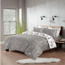 Floral Duvet Cover Set 200 Thread Count Reversible White/Silver/Grey Luxury Printed Bedding Sets | 100% Cotton Quilt Covers Double King SuperKing