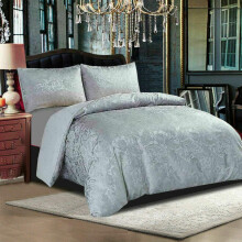 THL 3 Pieces Duvet Cover Set with Pillowcase Jacquard Paisley Quilt Cover Bedding Set (Silver, King)