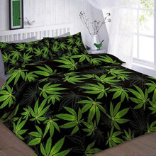 voice 7 Reversible Cannabis Duvet Cover + One Pillow Case - 2 Piece Leaf Weed Bedding Set (Black Green, Single)