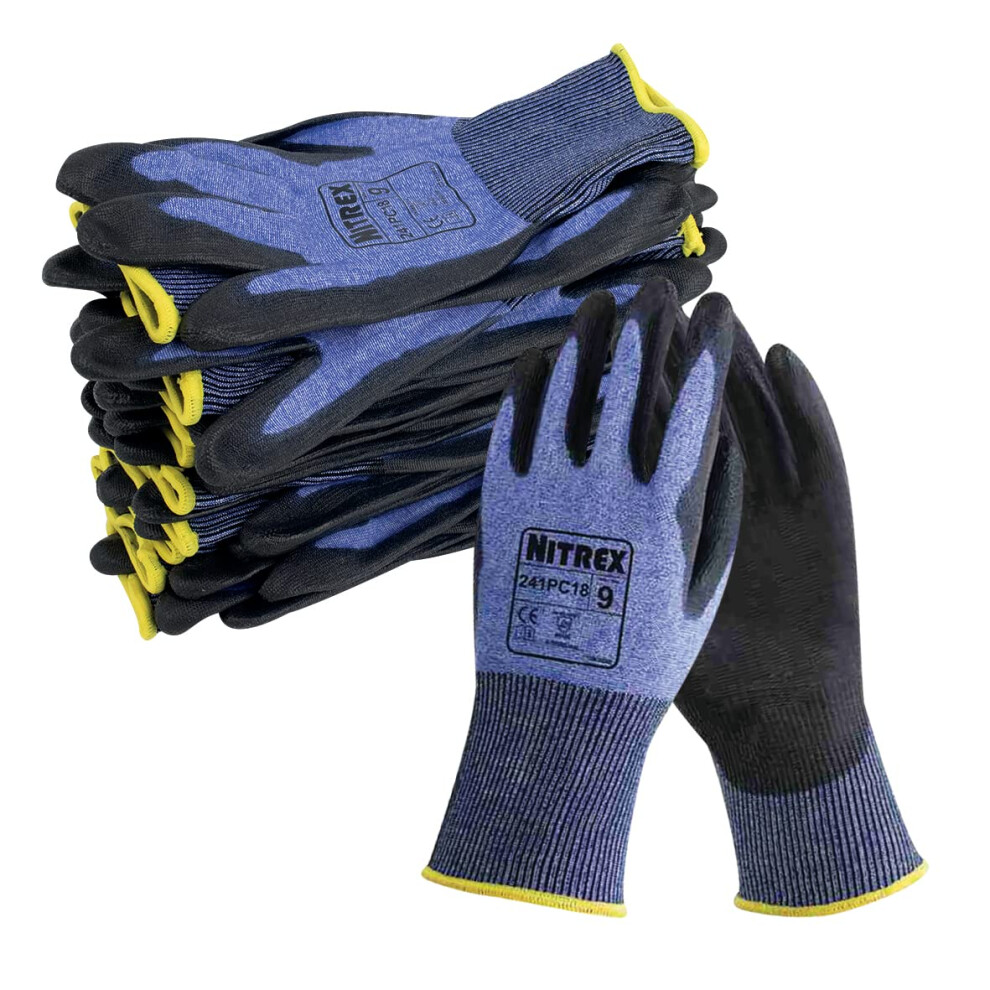 Nitrex 241Pc18 Work And Safety Gloves, Bag Of 10 Pairs, Size 7 - C Rated Cut Resistant Gloves With Pu Palm Coating 8435140700787