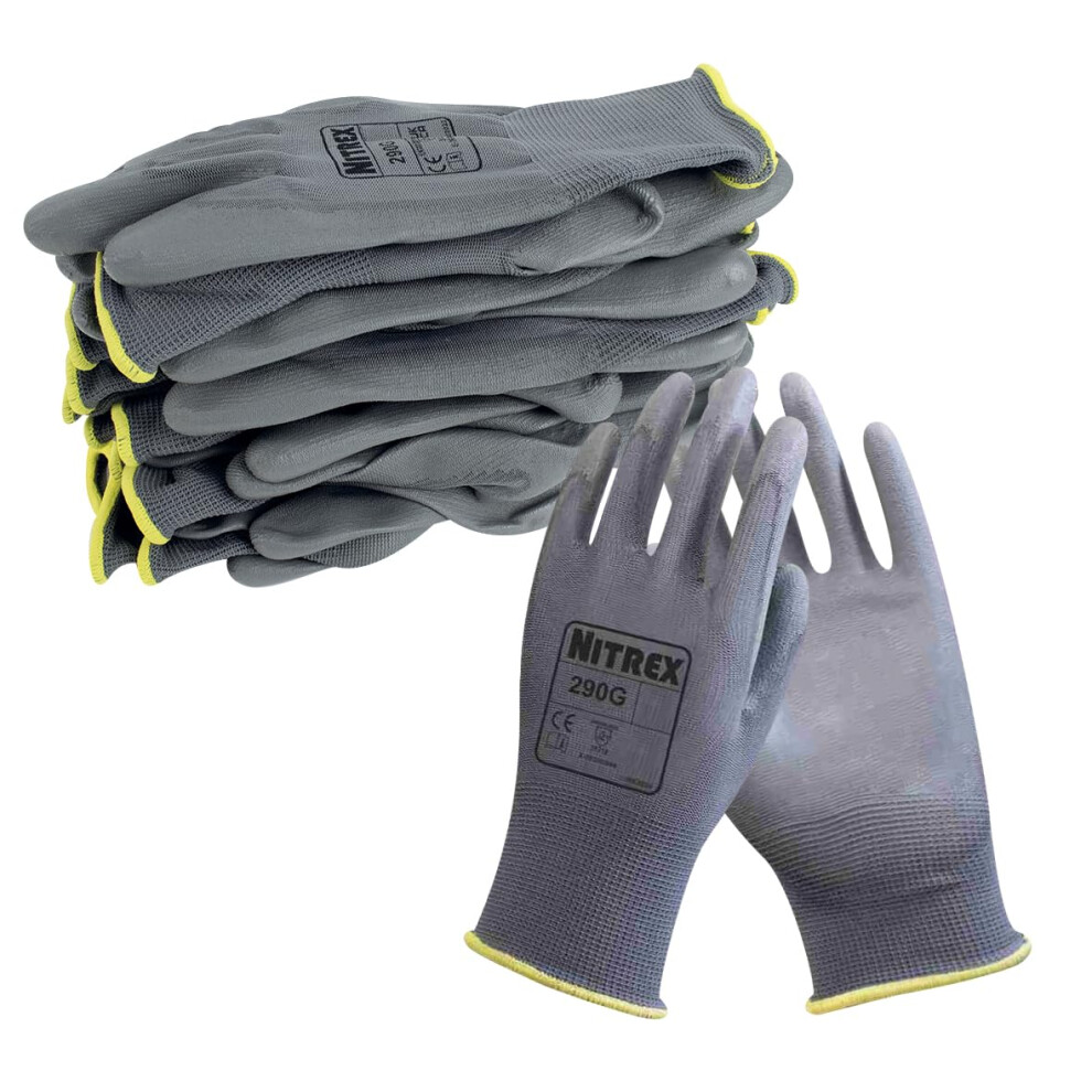 Nitrex 290G Work And Safety Gloves - 10 Pairs - General Handling Gloves With Polyurethane Palm Coating - Abrasion And Tearing Resistance - Mechanical 8435140702200