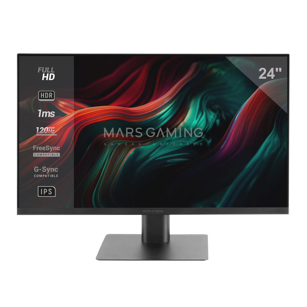 Mars Gaming MV-24, Monitor 24? IPS FHD 120Hz, HDR10 1ms, FreeSync and G-SYNC, PC Monitor with Built-in Speakers, 25? Tilt, Low Blue Light and Flicker