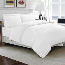 EGYPTO Egyptian Cotton Plain Duvet Cover and Pillow Case Bed Set - Comforter with 180, 200 & 400 Thread Count (White, Double)