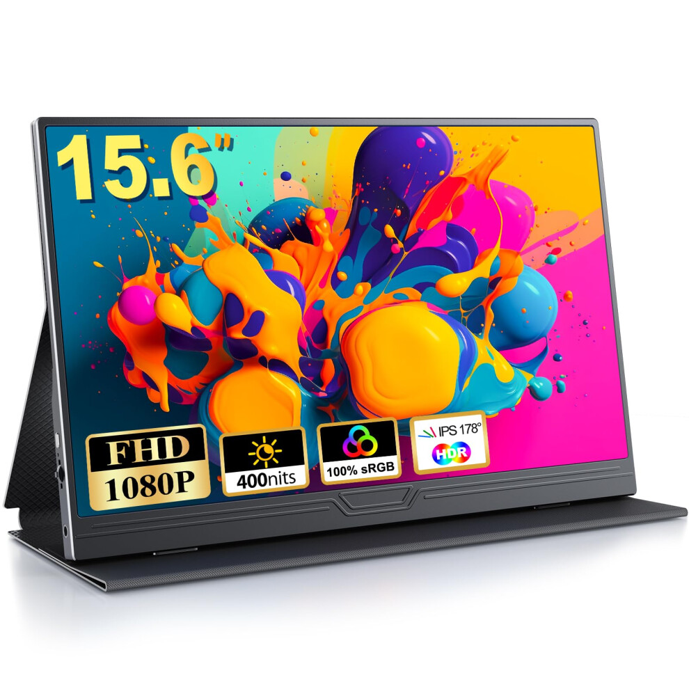 COOLHOOD Portable Monitor, 15.6 inch 1080P FHD IPS Second External Monitor with USB-C Mini HDMI Port, Second Screen Compatible with PC, Laptop,
