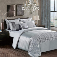 swift 3 Piece Fancy Duvet Cover Sequin Bedding Set with Pillowcase Silky Glittery Velvet (Silver, Double)