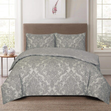 4 Piece Duvet Quilt Cover Beautiful Complete Bedding Set (Damask Grey Silver, Double)