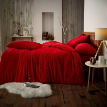 Teddy Fleece Duvet Cover With Pillowcase, 2Pcs Thermal Bedset Warm & Cosy Fluffy Fleece Teddy Bear Bedding Set (Red, Double)