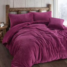 AMBERLINNEN LTD Waffle Teddy Bear Fleece Duvet Cover Set Soft Cosy Bedding Set (Double: 200 x 200 cm, Purple)