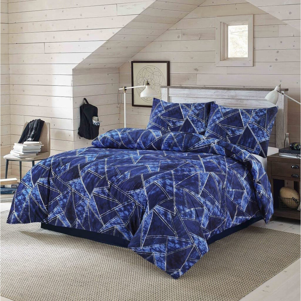 J K ZONE Leon Stripe Lines Luxury Printed Duvet Cover Set Easy Care Bedding Set Red Blue Soft Duvet Covers (Double, Jaxon Navy)