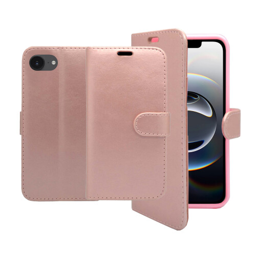 (Rose Gold) For Apple iPhone 16e Wallet Flip PU Leather Phone Case
