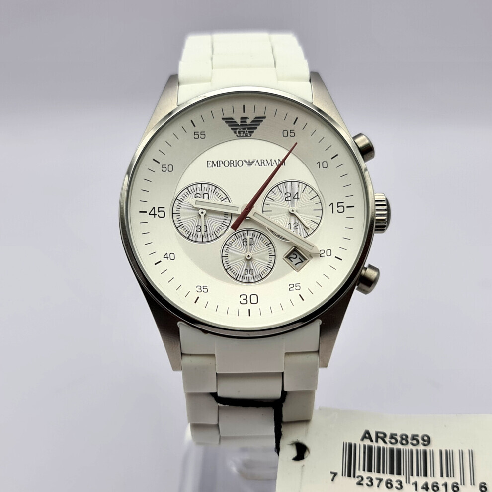Armani New Emporio Tazio Ar5859 White Dial Silicone Rubber Mens Watch
