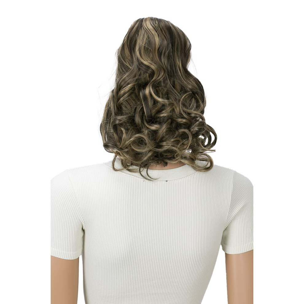 CAISHA 2 EN 1 Queue de Cheval 12"""" Ou 14"""" Postiche Clip On Extension Volumineuse Ondul   e Brun Mix H12-2
