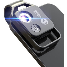 (Black) Phone Microscope with CPL Lens/LED Light, Nano Zoom 200X Pocket Microscope Camera Attachment with Universal Clip for Most iPhone/Andriod Phone