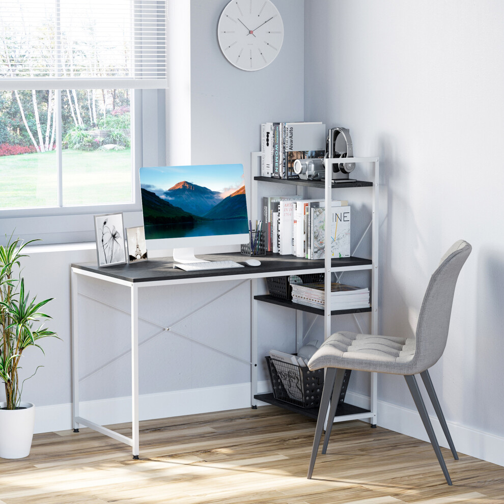 Homcom Black Computer Desk Laptop Table W/4-Tier Bookshelf Metal Frame - Image 3