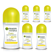 (6 x Even) 6 x 50ml Garnier Mineral Women Roll On Anti Perspirant Deodorant (6 Types)