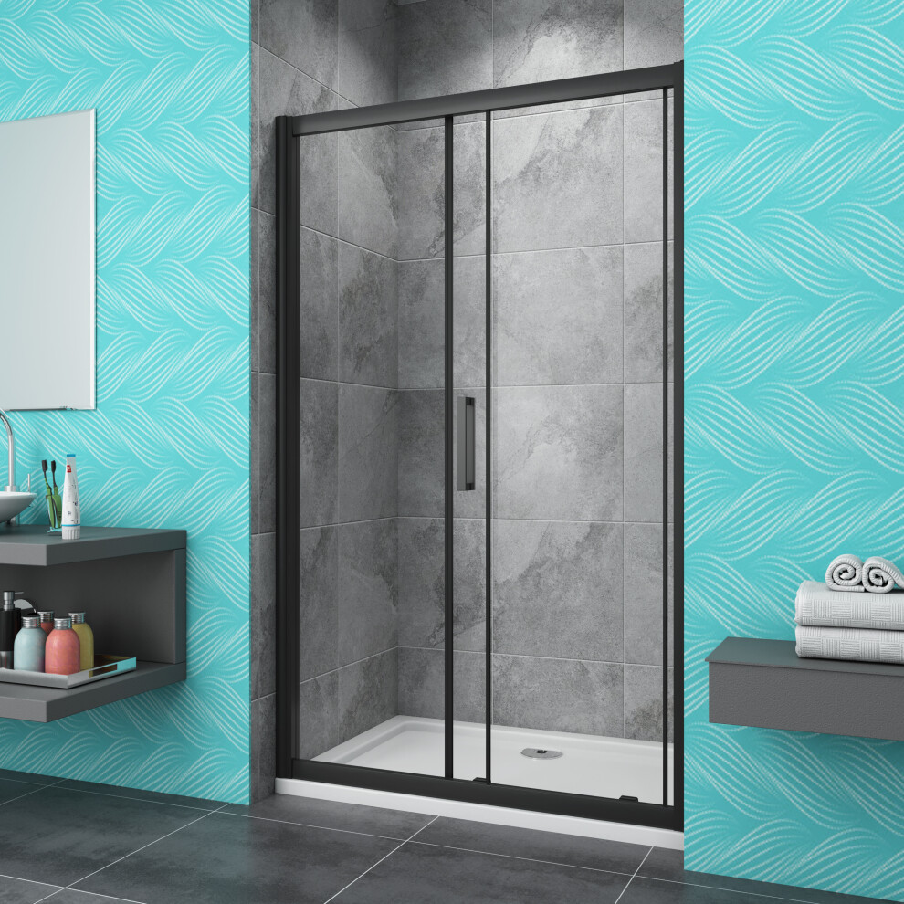 (1500mm) Black Frame 8mm Glass Sliding Shower Enclosure