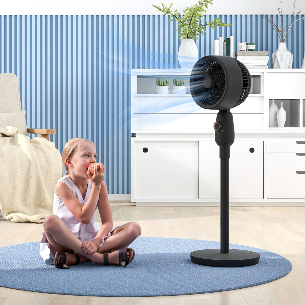 HOMCOM Pedestal Fan for Bedroom, Powerful Air Circulator with 3 Speed, Black