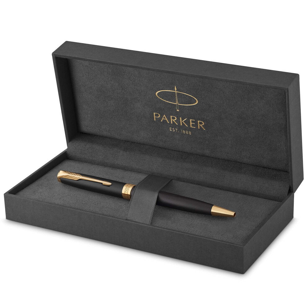 Parker Sonnet Penna A Sfera, Laccatura Di Colore Nero Opaco Con Finiture In Oro, Pennino Medio - Confezione Regalo-image